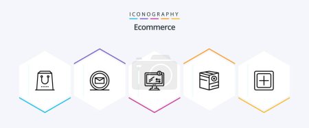 Illustration for Ecommerce 25 Line icon pack including add. no. online. e. box - Royalty Free Image
