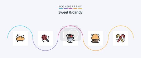 Illustration for Sweet And Candy Line Filled Flat 5 Icon Pack Including sweet. dessert. cafe. cookie. restaurant - Royalty Free Image