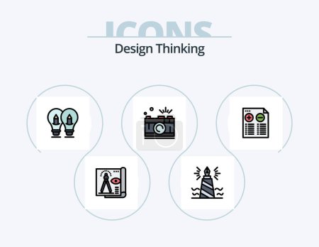 Illustration for Design Thinking Line Filled Icon Pack 5 Icon Design. cup. box. email. processing. design - Royalty Free Image