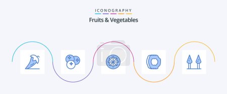 Téléchargez les illustrations : Fruits and Vegetables Blue 5 Icon Pack Including food. apricot. fruits. vitamin. orange - en licence libre de droit
