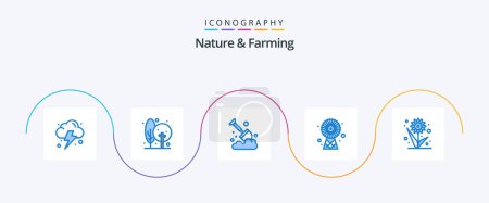 Ilustración de Nature And Farming Blue 5 Icon Pack Including flower. technology. agriculture. energy. buildings - Imagen libre de derechos
