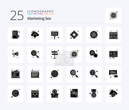 Ilustración de Marketing Seo 25 Solid Glyph icon pack including settings. cog wheel. advertisement. support. help - Imagen libre de derechos