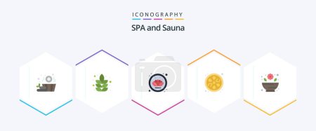 Illustration for Sauna 25 Flat icon pack including . lotus. - Royalty Free Image