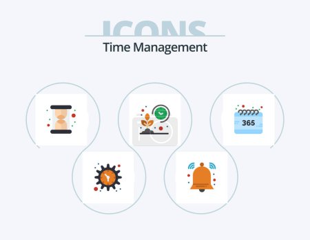 Illustration for Time Management Flat Icon Pack 5 Icon Design. calendar. smart. hourglass. grow. farmer - Royalty Free Image