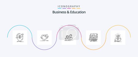 Téléchargez les illustrations : Business And Education Line 5 Icon Pack Including interactive. book. agreement. team. group - en licence libre de droit