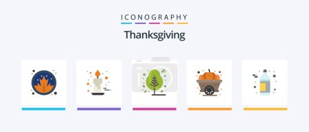Téléchargez les illustrations : Thanksgiving Flat 5 Icon Pack Including alcohol. squash. red. pumpkin. tree. Creative Icons Design - en licence libre de droit