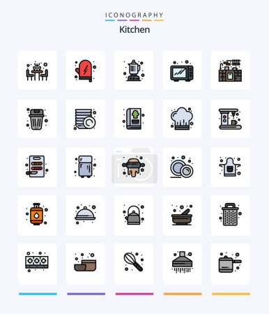 Ilustración de Creative Kitchen 25 Line FIlled icon pack  Such As been. kitchen set. food. kitchen. microwave - Imagen libre de derechos