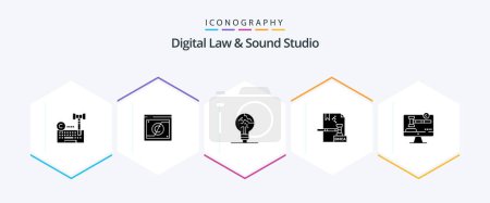 Ilustración de Digital Law And Sound Studio 25 Glyph icon pack including digital. business. domain. idea. fail - Imagen libre de derechos
