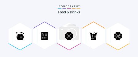 Téléchargez les illustrations : Food and Drinks 25 Glyph icon pack including . fast food. food. wok. vegetables - en licence libre de droit