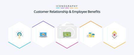 Ilustración de Customer Relationship And Employee Benefits 25 Flat icon pack including coffee. milk. presentation. items. dollar - Imagen libre de derechos