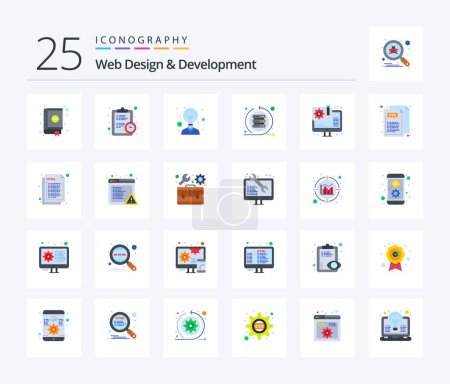 Téléchargez les illustrations : Web Design And Development 25 Flat Color icon pack including design. sprint. estimate. scrum. agile - en licence libre de droit