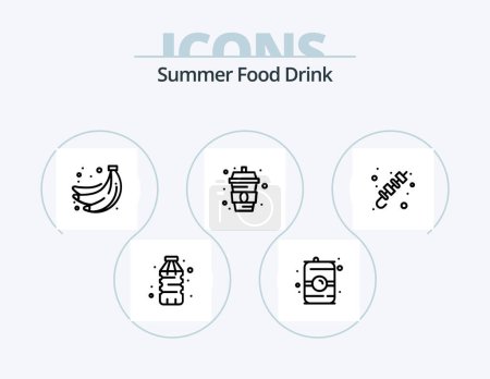 Téléchargez les illustrations : Summer Food Drink Line Icon Pack 5 Icon Design. beverage. drink. barbecue. coconut juice. summer - en licence libre de droit
