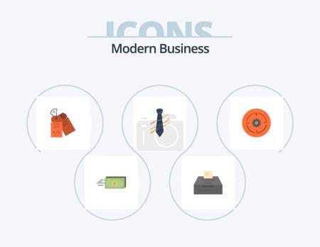 Téléchargez les illustrations : Modern Business Flat Icon Pack 5 Icon Design. interview. dress. information. business. sale - en licence libre de droit