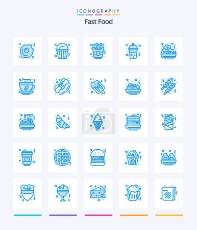 Téléchargez les illustrations : Creative Fast Food 25 Blue icon pack  Such As coffee. nugget. french fries. meal. fast - en licence libre de droit
