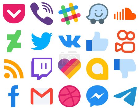 Illustration for 20 Contemporary and Clean Flat Social Media Icons feed. kuaishou. music. facebook and vk icons. Gradient Icon Pack - Royalty Free Image