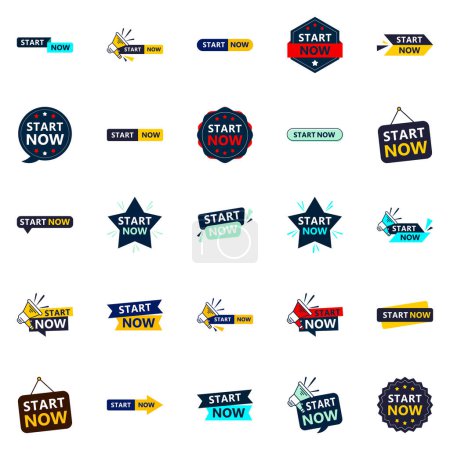 Ilustración de Start Now 25 Fresh Typographic Elements for a modern call to action campaign - Imagen libre de derechos