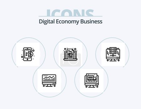 Illustration for Digital Economy Business Line Icon Pack 5 Icon Design. technology. intelligent. laptop. transfer. euro - Royalty Free Image