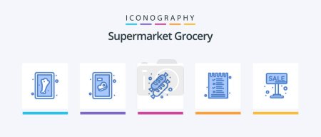 Illustration for Grocery Blue 5 Icon Pack Including for sale. board. food. advertise. options. Creative Icons Design - Royalty Free Image