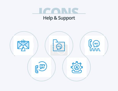 Illustration for Help And Support Blue Icon Pack 5 Icon Design. document. communication. phone. help. contact - Royalty Free Image