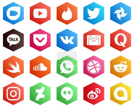 Illustration for Hexagon Flat Color White Icon Set such as sound. swift. pocket. question and mail icons. 25 Innovative Icons - Royalty Free Image
