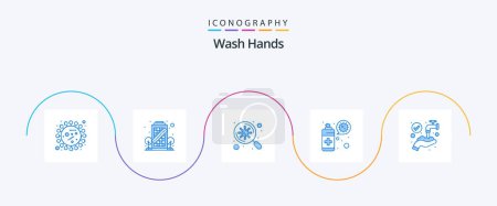 Téléchargez les illustrations : Wash Hands Blue 5 Icon Pack Including protect. virus. staying. spray. scan - en licence libre de droit