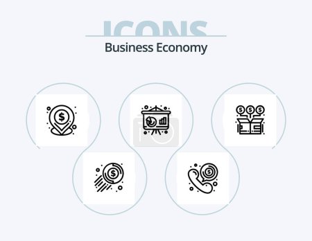 Téléchargez les illustrations : Economy Line Icon Pack 5 Icon Design. money. bank. growth. time. economy - en licence libre de droit