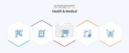 Illustration for Health And Medical 25 Blue icon pack including machine. scale. assistance. management. bomb - Royalty Free Image