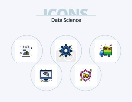 Illustration for Data Science Line Filled Icon Pack 5 Icon Design. pie. chart. locker. business tools. gear - Royalty Free Image