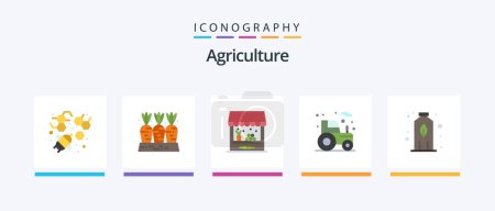 Téléchargez les illustrations : Agriculture Flat 5 Icon Pack Including plant. tractor. agriculture. farm. agriculture. Creative Icons Design - en licence libre de droit