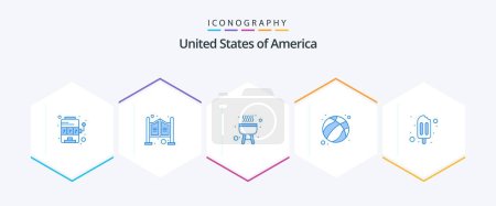 Illustration for Usa 25 Blue icon pack including cream. ice cream. barbecue. usa. ball - Royalty Free Image