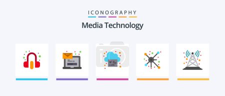 Illustration for Media Technology Flat 5 Icon Pack Including antenna. share. login. network. cloud. Creative Icons Design - Royalty Free Image