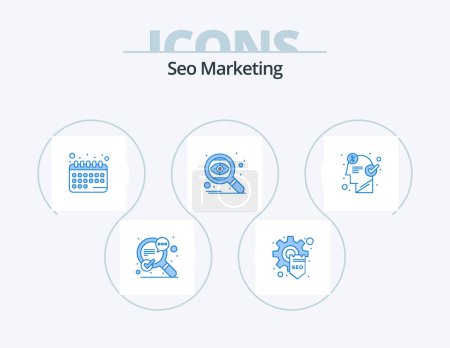 Ilustración de Seo Marketing Blue Icon Pack 5 Icon Design. brainstorming. eye. appointment. targeting. search - Imagen libre de derechos