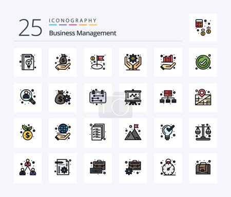 Téléchargez les illustrations : Business Management 25 Line Filled icon pack including graph. business. dollar. business operations. business administration - en licence libre de droit