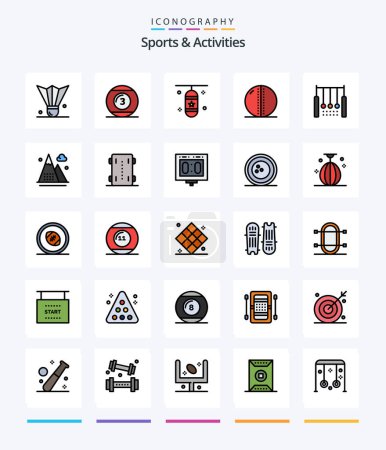 Téléchargez les illustrations : Creative Sports & Activities 25 Line FIlled icon pack  Such As leather ball. cricket ball. play. sports. punching box - en licence libre de droit