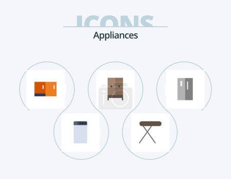 Illustration for Appliances Flat Icon Pack 5 Icon Design. fridge. appliances. furniture. hotel. furniture - Royalty Free Image