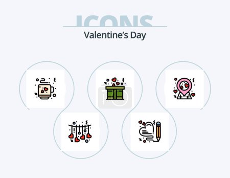 Téléchargez les illustrations : Valentines Day Line Filled Icon Pack 5 Icon Design. house. valentine. heart. photography. camera - en licence libre de droit