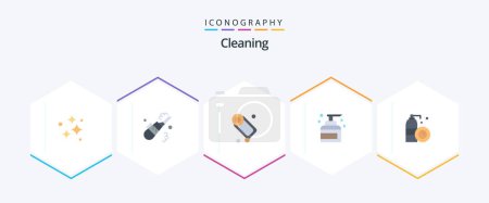 Téléchargez les illustrations : Cleaning 25 Flat icon pack including spray. keeping. pipe. house. soap - en licence libre de droit