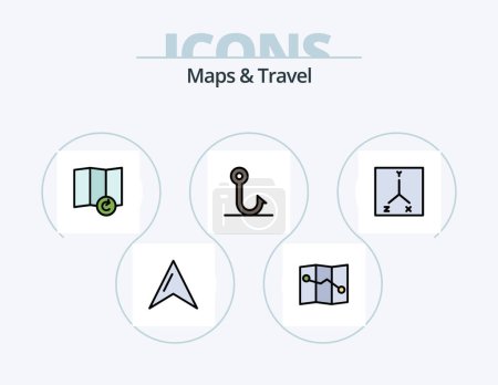 Téléchargez les illustrations : Maps and Travel Line Filled Icon Pack 5 Icon Design. . gps. . location - en licence libre de droit