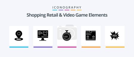 Téléchargez les illustrations : Shoping Retail And Video Game Elements Glyph 5 Icon Pack Including shopping. up. browse. arrow. deliver. Creative Icons Design - en licence libre de droit