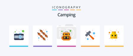 Téléchargez les illustrations : Camping Flat 5 Icon Pack Including . safety. traveling. life. steak. Creative Icons Design - en licence libre de droit