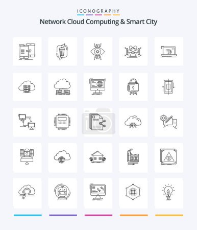 Téléchargez les illustrations : Creative Network Cloud Computing And Smart City 25 OutLine icon pack  Such As body. eye. management. vision. monitoring - en licence libre de droit