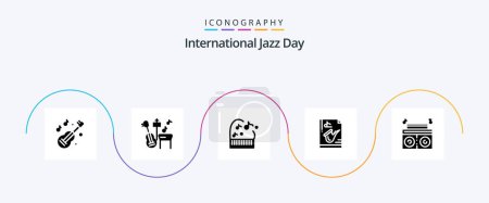 Téléchargez les illustrations : International Jazz Day Glyph 5 Icon Pack Including play . instrument . song. file . piano - en licence libre de droit