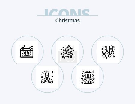 Ilustración de Christmas Line Icon Pack 5 Icon Design. flake. bag. dot. holidays. christmas - Imagen libre de derechos