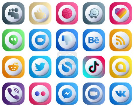 Ilustración de Cute 3D Gradient Social Media Brand Icon Set 20 icons such as simple. twitter. google duo. reddit and rss icons. Editable and High-Quality - Imagen libre de derechos