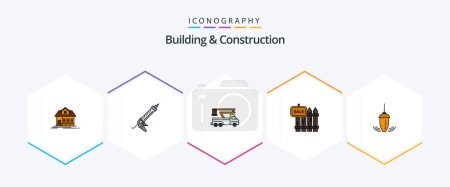 Illustration for Building And Construction 25 FilledLine icon pack including sale. wood. utensils. fence. lifting - Royalty Free Image