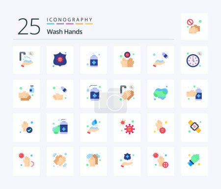 Illustration for Wash Hands 25 Flat Color icon pack including alcohol. hands. spray. disease. soap - Royalty Free Image