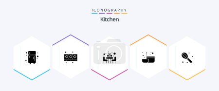 Téléchargez les illustrations : Kitchen 25 Glyph icon pack including . wire. restaurant. mixer. tool - en licence libre de droit