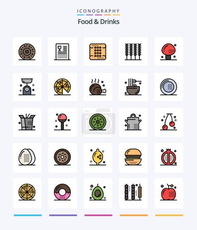 Téléchargez les illustrations : Creative Food & Drinks 25 Line FIlled icon pack  Such As drinks. wheat. cookie. food. meal - en licence libre de droit