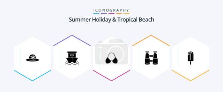 Téléchargez les illustrations : Beach 25 Glyph icon pack including dessert. beach. beach. watch. binoculars - en licence libre de droit