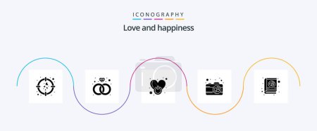 Ilustración de Love Glyph 5 Icon Pack Including romantic. book. on. pictures. camera - Imagen libre de derechos